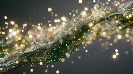 Abstract Glittering Particle Wave with Bokeh Lights on Dark Background.