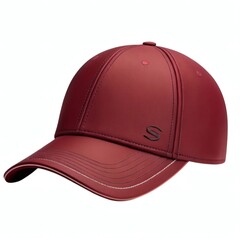 Fototapeta premium Maroon Baseball Cap with Curved Brim and Stitch Detail Isolated on White Background
