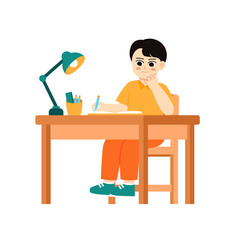 Doing Homework 1 Boy Writing Homework at a Desk