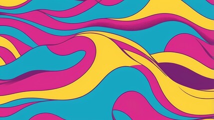 Fototapeta premium Retro abstract pop art waves in cyan, magenta, and yellow