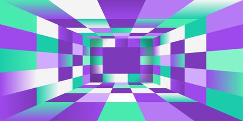 Geometric Tunnel Perspective Checker Art