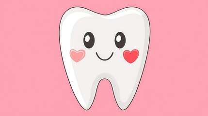 Cute cartoon tooth with hearts