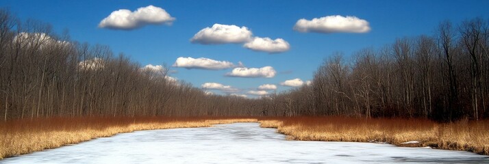 Winter wonderland landscape of frozen marsh