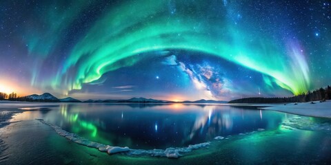 Frozen Lake Under Aurora Borealis Dance, night sky spectacle