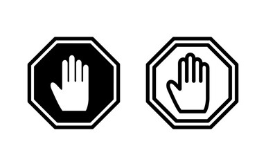 Stop icon vector illustration. stop road sign. hand stop sign and symbol. Do not enter stop red sign with hand