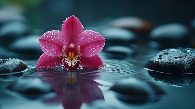 Pink orchid in water