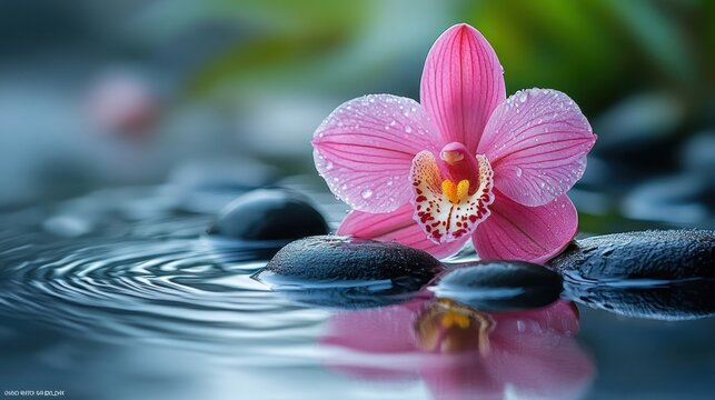 Pink orchid on stones spa image