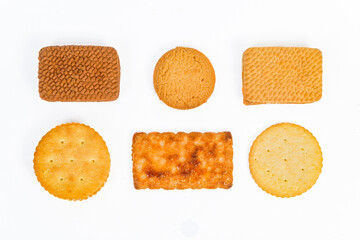 Various biscuits isolated on white background