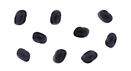 Black beans isolated on white background. Close-up top view (Urad beans, Black beans, Mung beans). Dried vegetable seeds.