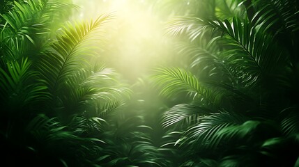 Sunlit path through lush green jungle foliage.