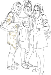 silhouette design vector illustration sketch of fashion woman wearing hijab wearing headscarf