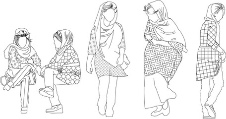 silhouette design vector illustration sketch of fashion woman wearing hijab wearing headscarf