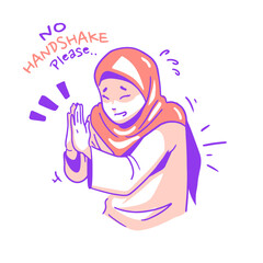 Girl in hijab politely refusing handshake gesture for safety