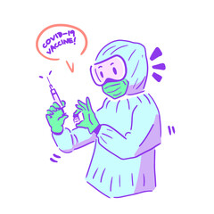 Vaccine Injection Cartoon Illustration with Friendly Style