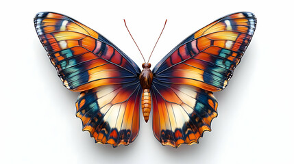 Fototapeta premium A beautiful butterfly with vibrant wings is displayed against white