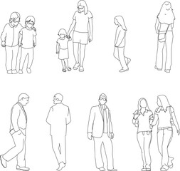 silhouette design vector illustration sketch of a group of people with all their activities 