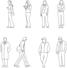 silhouette design vector illustration sketch of a group of people with all their activities