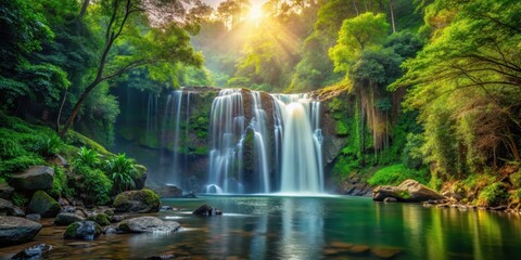 Obraz premium waterfall in dense forest, scenic views, outdoor scene, scenic views, outdoor scene