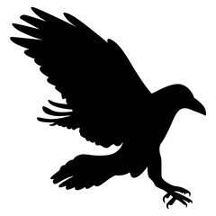 Silhouette of Spooky Halloween Crow. Flat Vector Illustration.