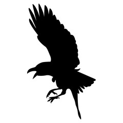 Silhouette of Spooky Halloween Crow. Flat Vector Illustration.