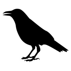 Silhouette of Spooky Halloween Crow. Flat Vector Illustration.