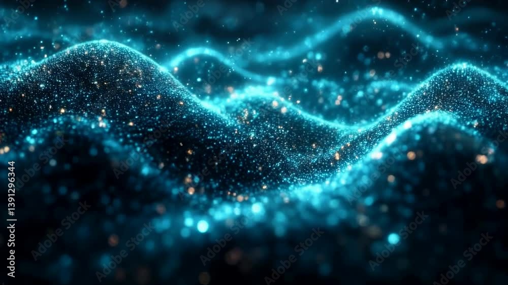 Wall mural abstract teal and gold particle wave abstract background
