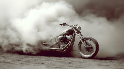 A motorcycle doing a burnout creating a large cloud of smoke