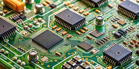 Close-up of a detailed electronic circuit board with various components and wiring