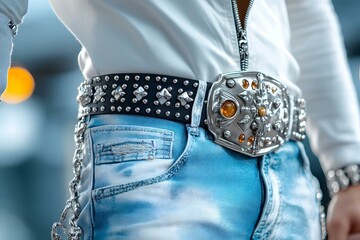 Close up of Mariachi Belt and Jeans