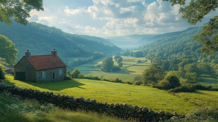 Fototapeta premium Serene rural landscape with house