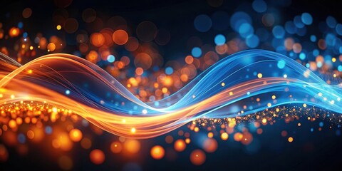 Abstract orange and blue light waves with bokeh effect on dark background, blue, vibrant,  blue, vibrant, shimmer, cosmic