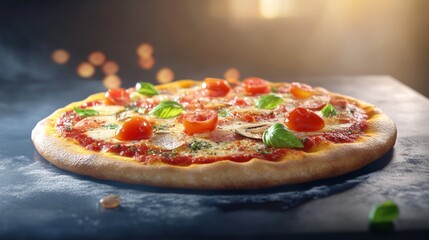 Delicious Margherita Pizza on Dark Stone, Oven Background