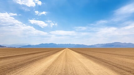 Expansive Dry Landscape Under Bright Blue Sky with Gentle Clouds