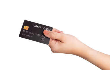 Female hand hold credit card isolated on white background