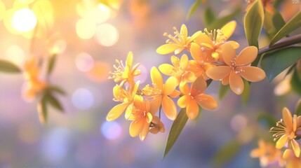 Obraz premium Golden flowers sunset bokeh spring nature background
