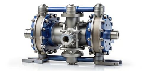 Industrial diaphragm pump in action, showcasing its curved diaphragm and piston arrangement, highlighting the pumping process and fluid dynamics , piston arrangement, pump mechanism