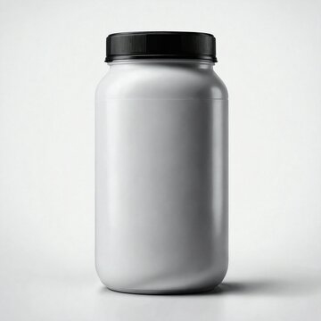 Mockup pote para alimentos, corpo na cor branca e tampa preta, isolados em fundo branco para recorte e troca de fundo. Arte, ilustra&ccedil;&atilde;o para apresenta&ccedil;&atilde;o de logo, logomarca, logotipo de produto