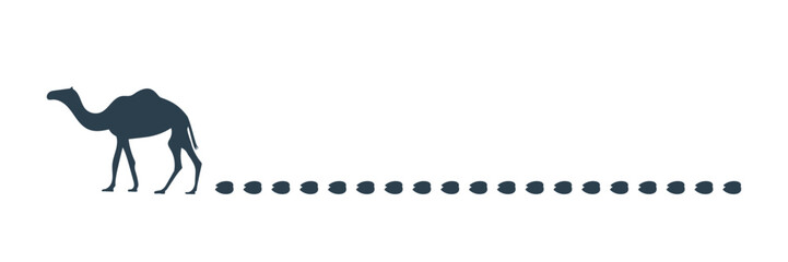 足跡をつけながら歩くラクダのラインシルエット