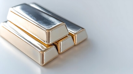 Gold bars displayed on white surface business environment product photography minimalist view luxury concept
