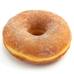 Delicious sugary donut on a white background offering a sweet treat perfect for breakfast or a snack with a delightful and tempting appearance