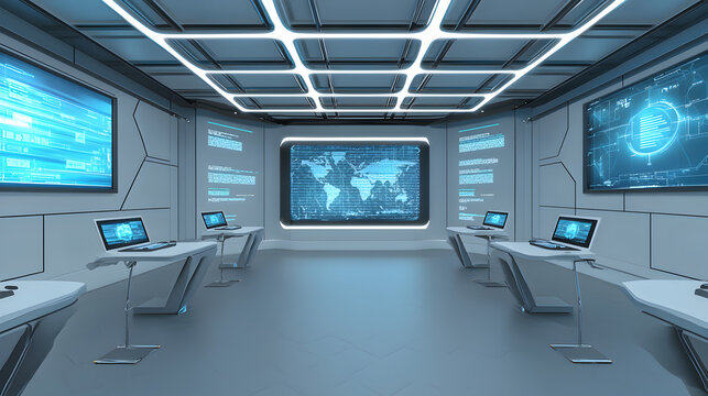 Innovative technology display in modern control room futuristic environment digital content high-tech viewpoint