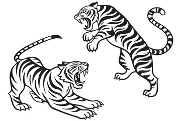 Fierce Tiger Tattoo Art – Tribal Style Big Cat Design – Roaring Jungle Power