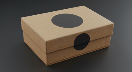 Cardboard Box Mockup with Black Circles on Dark Background
