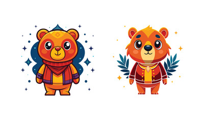 Naklejka premium Two cute cartoon bears in autumn outfits