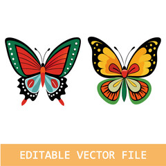 Abstract spring colorful butterfly set , flat butterfly vector, isolated spring insect, nature elements, beautiful multicolor drawing butterfly, vector illustration , hand drawn 