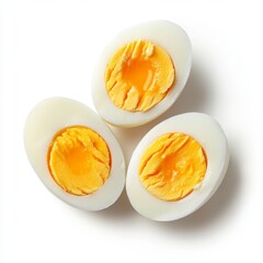 Three hard-boiled egg halves,  showing the white and yolk