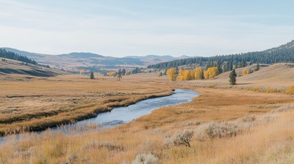 Autumnal river valley landscape