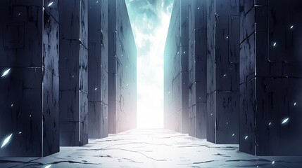 Mysterious dark alleyway illuminated by a soft light at the end creating a sense of intrigue and anticipation for the viewer