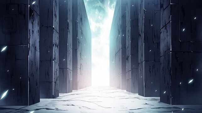 Mysterious dark alleyway illuminated by a soft light at the end creating a sense of intrigue and anticipation for the viewer