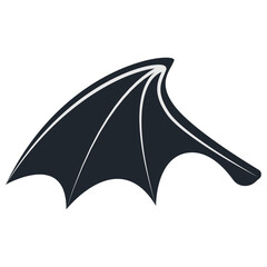 Silhouette of Elegant Bat Wing. Isolated on White Background. Vector Illustration
